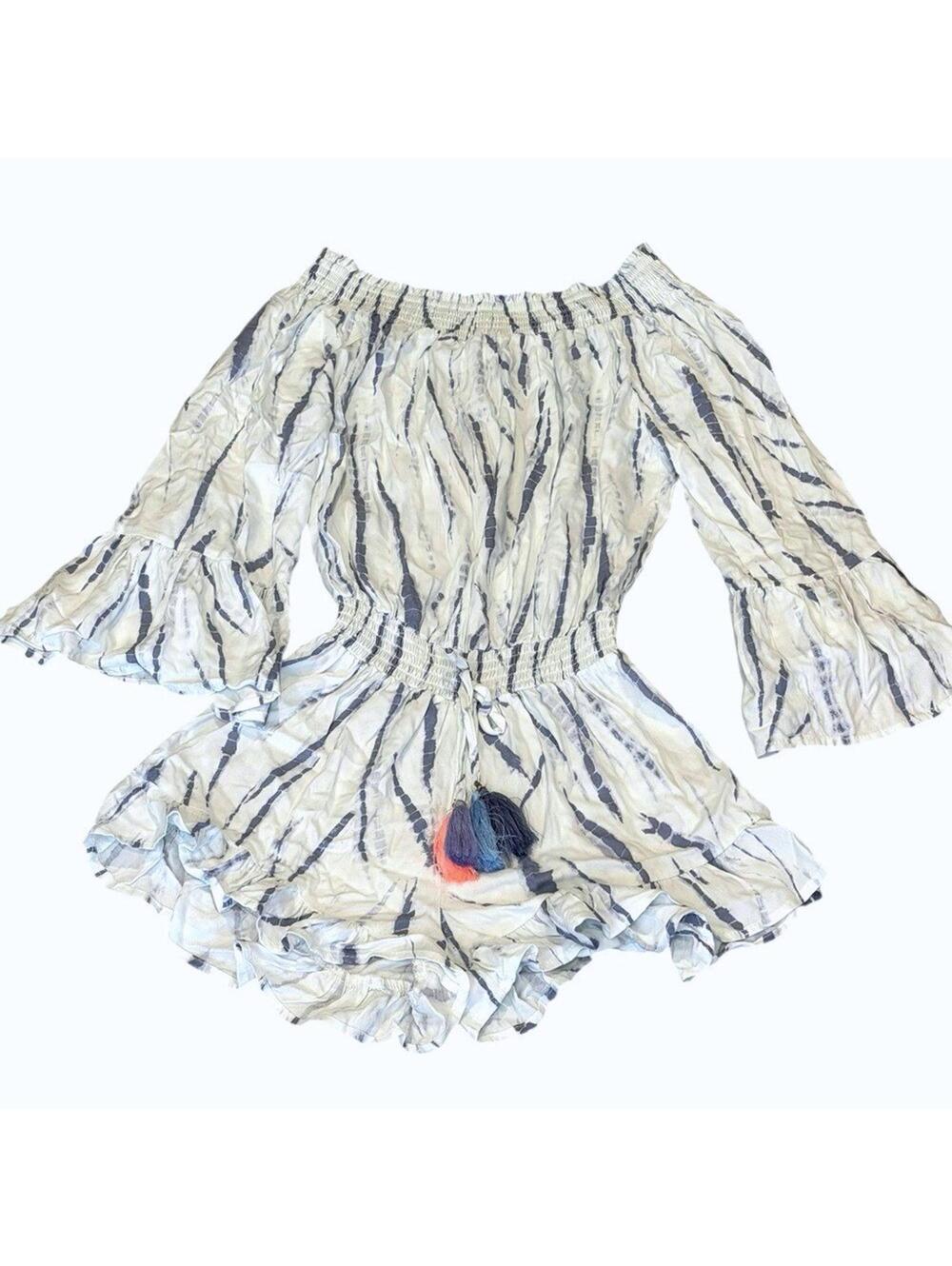 Surf Gypsy Romper Size Small NWT Off The Shoulder Tie Dye Blue White Boho